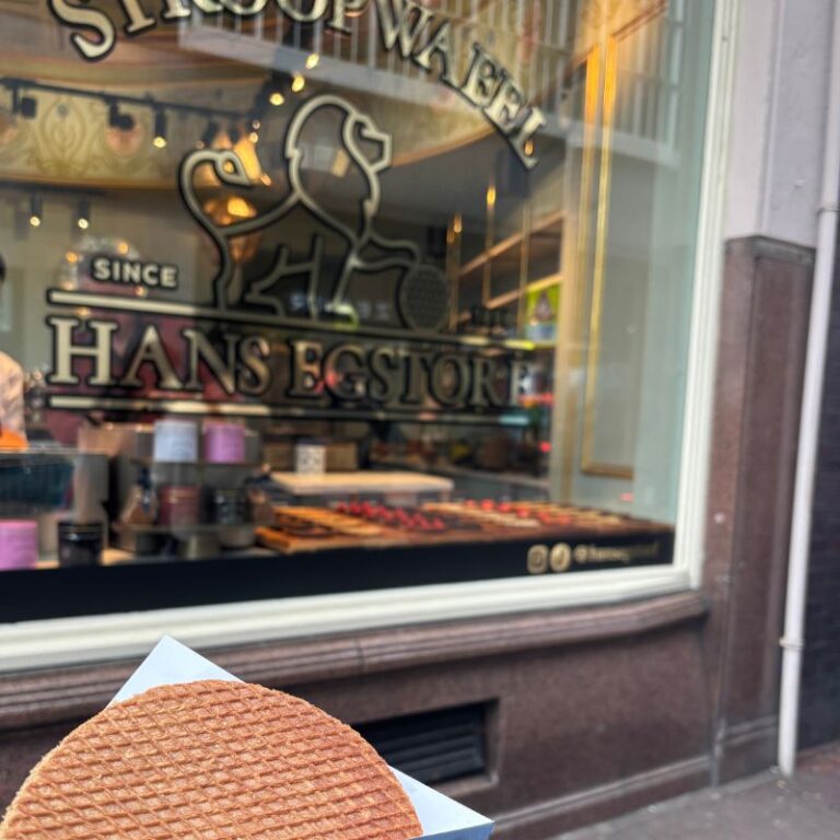Fresh stroopwafel from Hans Egstorf in Amsterdam, one of the city's most popular Dutch treats.