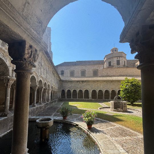 Peaceful cloister courtyard at Sant Pere de Galligants in Girona