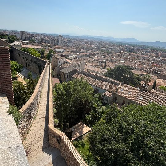 Panoramic view over Girona from the medieval city walls in Catalonia, Spain