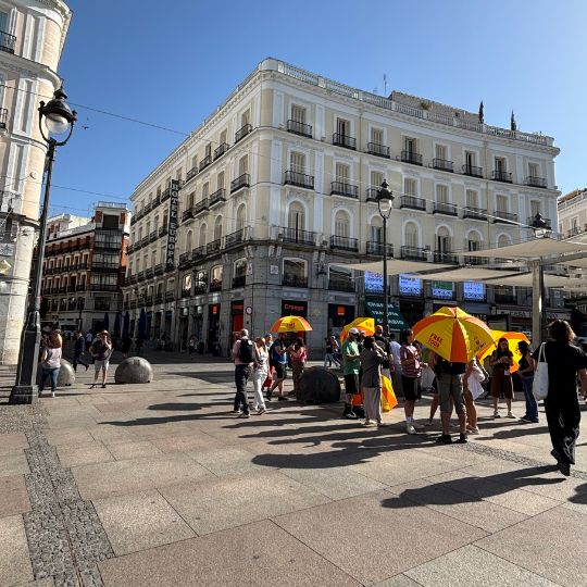 Visitors gathered in Puerta del Sol, one of Madrid's most famous squares