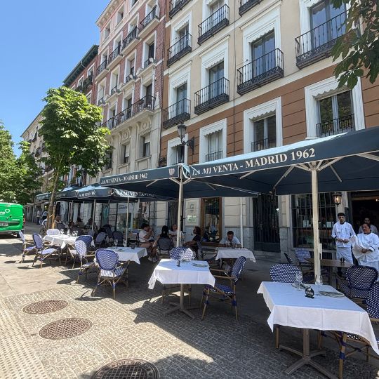 Outdoor dining terrace in Madrid's Salamanca neighborhood