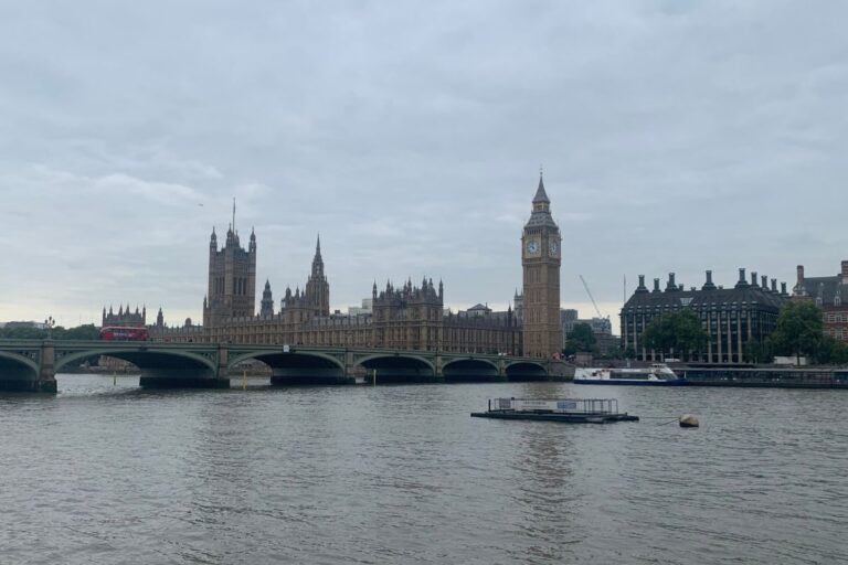 Big Ben and the Houses of Parliament across the River Thames in London.