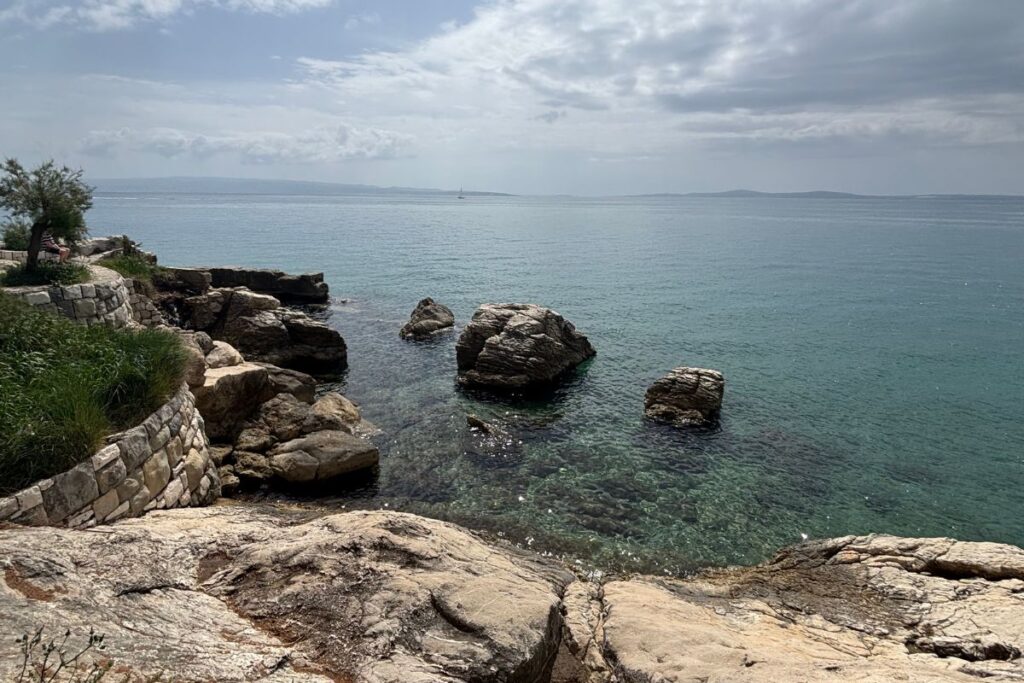 Rocky Adriatic coastline and clear blue water in Split, Croatia