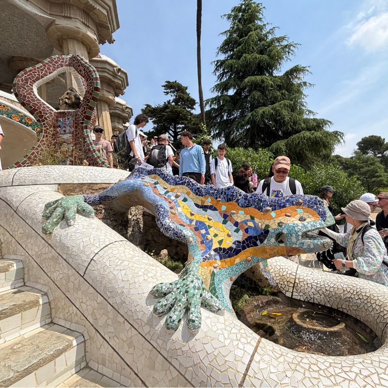 Colorful mosaic salamander sculpture at Park Güell in Barcelona