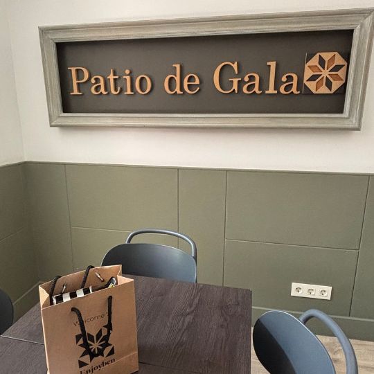 Dining area inside our Barcelona apartment at Patio de Gala