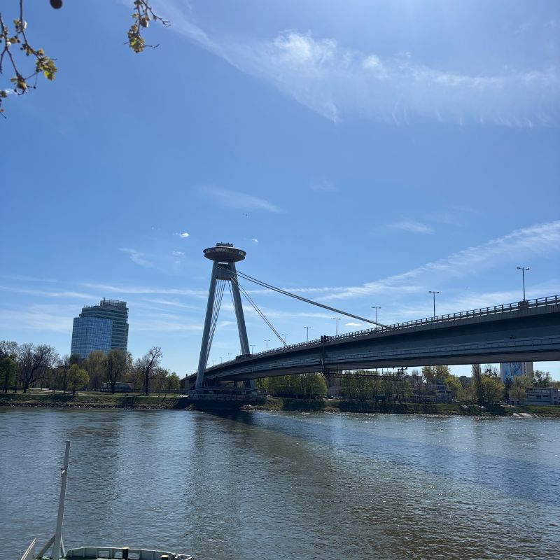 UFO Bridge spanning the Danube River in Bratislava