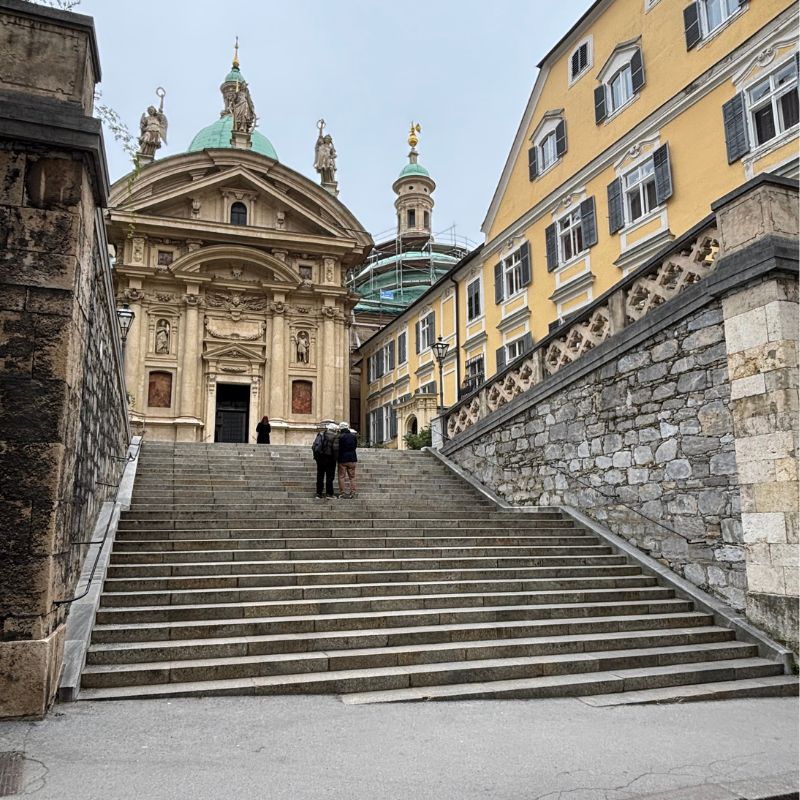 Staircase leading to the Mausoleum and Graz Cathedral in Austria