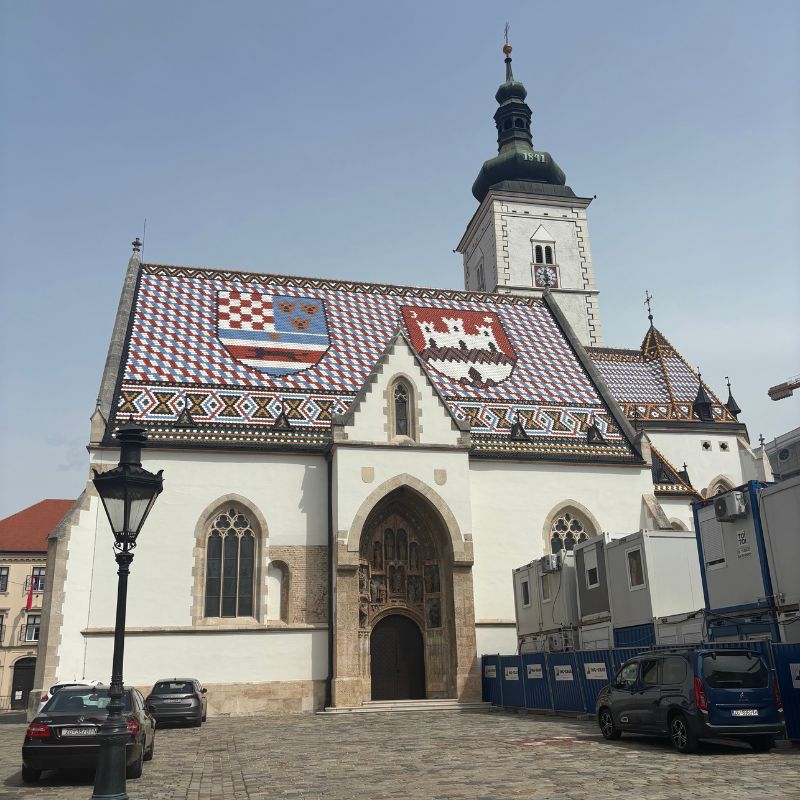 St. Mark's Church in Zagreb, Croatia, known for its colorful tiled roof.