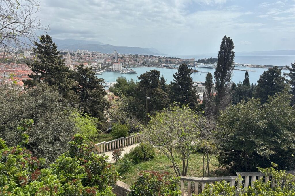 Panoramic view of Split, Croatia, from Marjan Hill overlooking the harbor and Adriatic Sea.