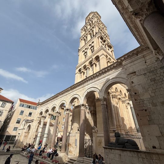 Cathedral of Saint Domnius and bell tower in the historic center of Split, Croatia.