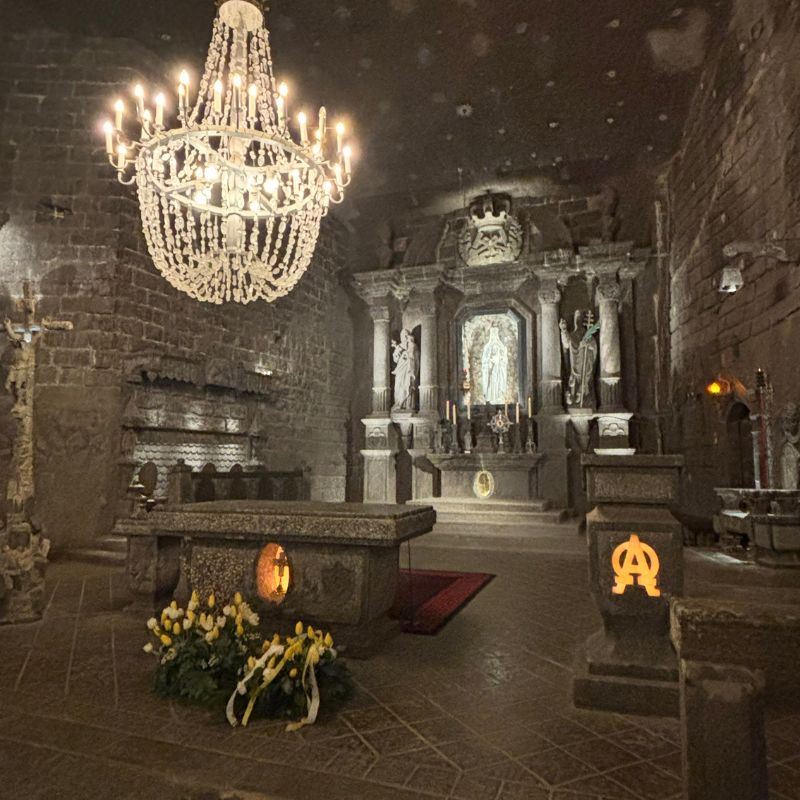 Underground chapel carved from salt inside the Wieliczka Salt Mine near Kraków.
