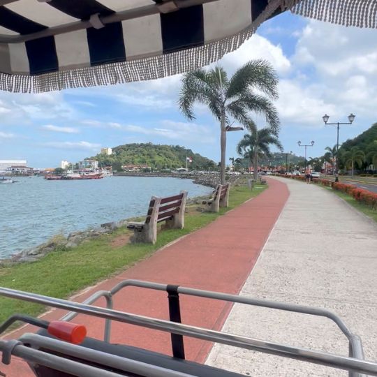 Waterfront path and marina views from the Amador Causeway in Panama City.