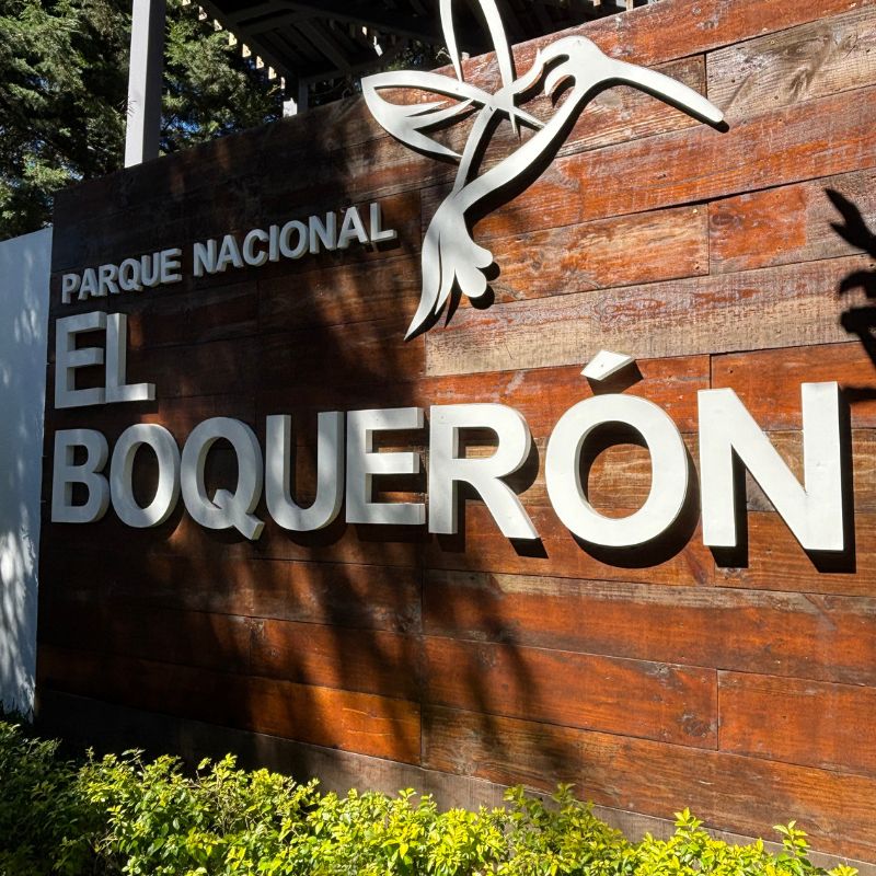 Entrance sign for El Boquerón National Park, home to the Santa Ana Volcano crater near San Salvador, El Salvador.