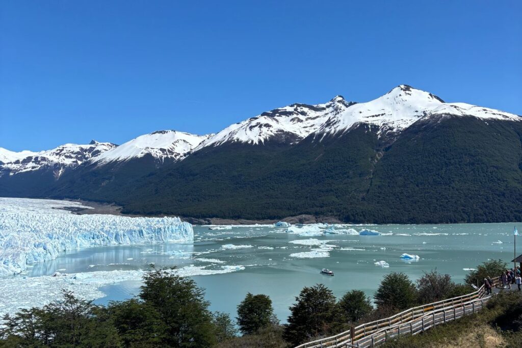 Perito Moreno Glacier viewed from the park boardwalk in Los Glaciares National Park, Patagonia.