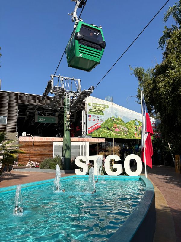 The Santiago cable car (Teleférico) ascending Cerro San Cristóbal in Metropolitan Park.
