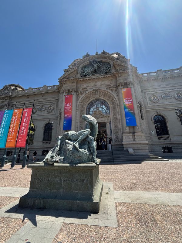 The National Museum of Fine Arts in Santiago, Chile, with its Beaux-Arts architecture and sculpture at the entrance.