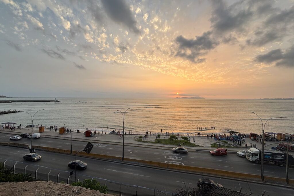 Pacific Ocean at sunset from the Miraflores coast in Lima